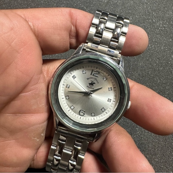 Beverly Hills Polo Club Mens Quartz Analog Watch Silver Tone Diamond Dial Workin - Picture 1 of 9